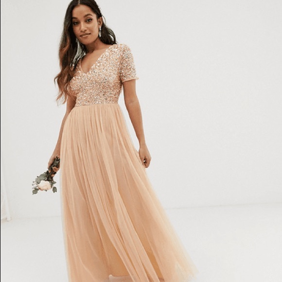 Maya Deluxe - Sequin Formal Dress - Coral/Creamsicle - Size 18 - Picture 10 of 12